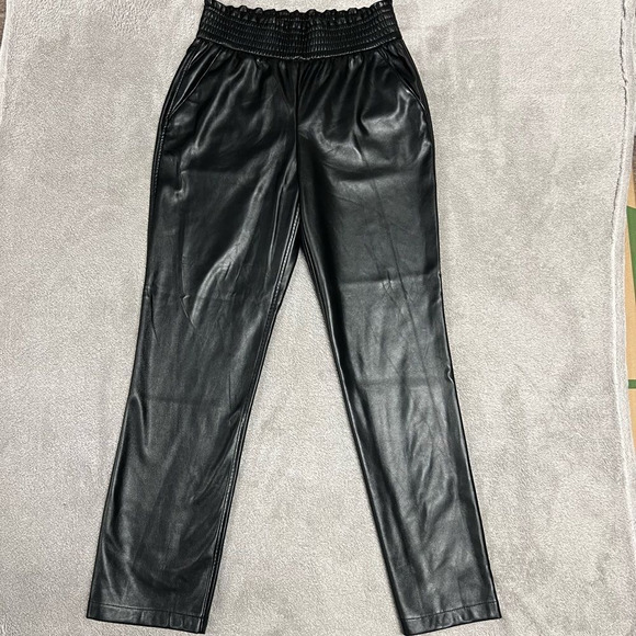 Joie Pants - JOIE Vegan Faux Leather Pants Womens Medium Black Trouser Elastic Smock Waist